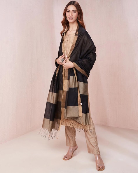 Cotton Silk Stole with Tassels Price in India