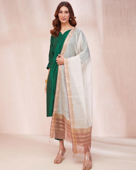 Woven Cotton Silk Dupatta with Tassels Price in India