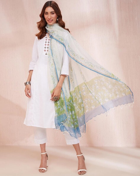 Floral Print Cotton Silk Dupatta Price in India