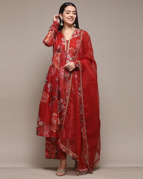 Women Floral Print Anarkali Kurta with Palazzos Dupatta