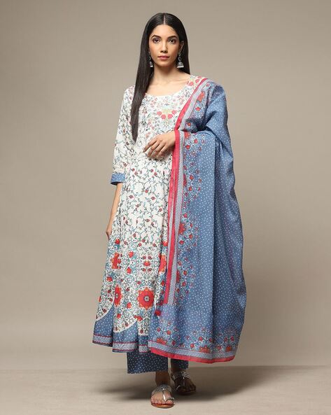 Women Floral Print Anarkali Kurta with Palazzos & Dupatta