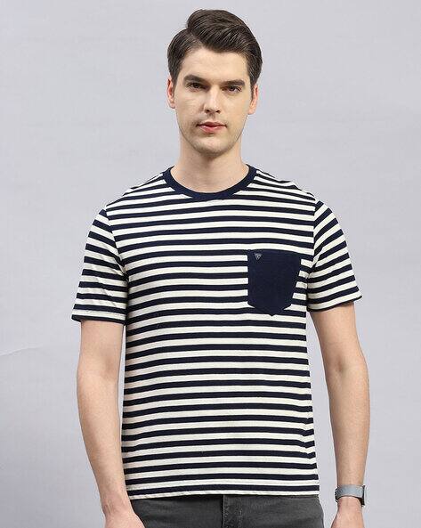 MONTE CARLO Men Striped Regular Fit Round-Neck T-Shirt