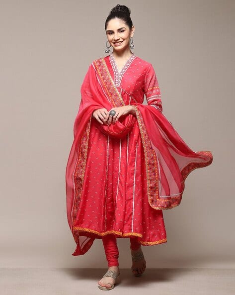 Biba Women Bandhani Print Anarkali Kurta Set with Dupatta