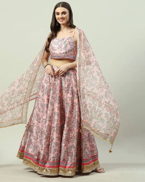 Women Floral Print Lehenga Choli Set with Dupatta