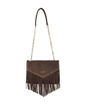 Sassora Women Genuine Leather Sling Bag with Fringes