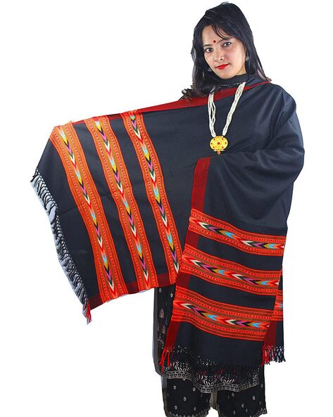 Women Handcrafted Woolen Shawl with Triple Border Price in India