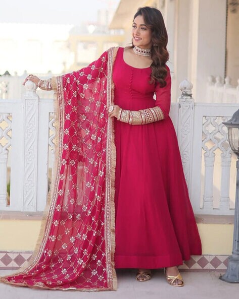 Women 3-Piece Semi-Stitched Anarkali Dress Material Price in India