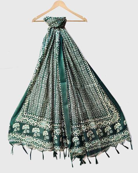 Women Floral Print Dupatta with Tassels Price in India