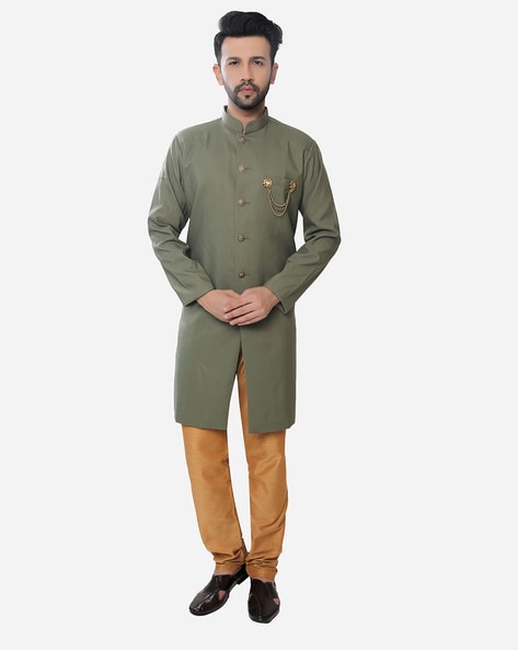 AVAETA Men Regular Fit Sherwani Set with Mandarin Collar