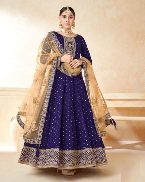 Women Printed 3-Piece Semi-Stitched Anarkali Dress Material Price in India