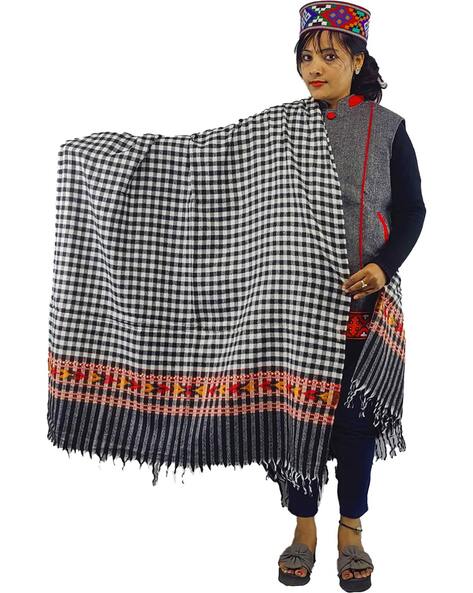 Women Checked Pure Yak Woolen Shawl Price in India