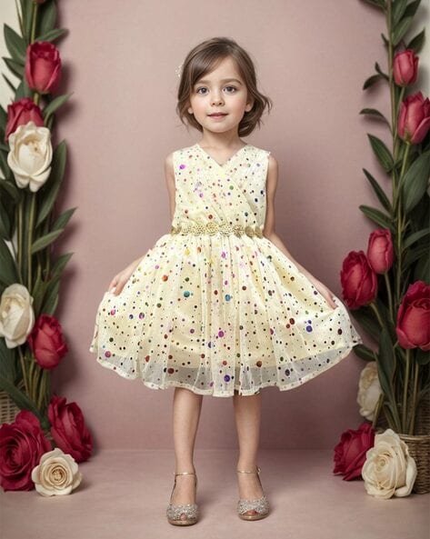 Girls Polka Dot Print Fit Flare Dress