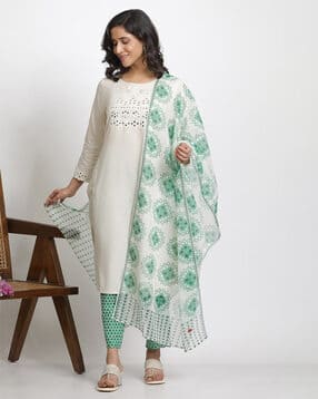 Women Floral Print Kota Doria Dupatta-picture-15