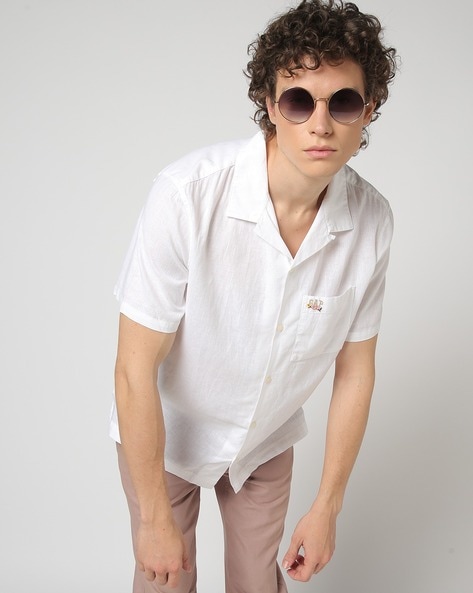Embroidered Linen Button-Down Shirt