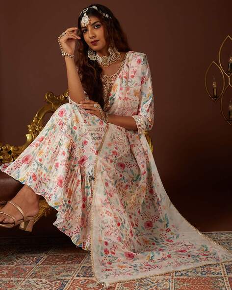 Floral Print Sharara Kurta Suit Set Price in India