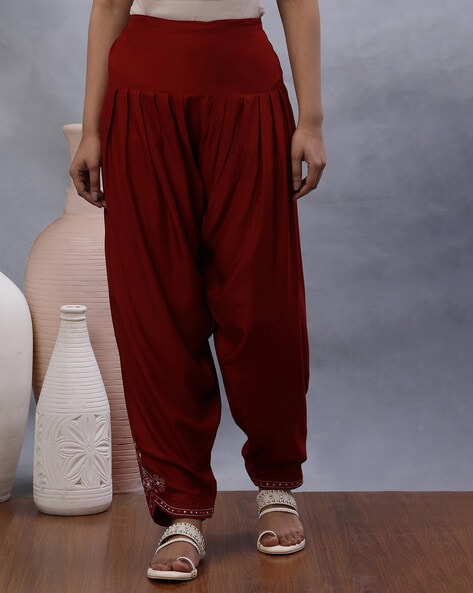 Women Salwar Pants with Embroidered Hem Price in India