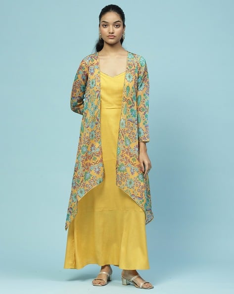 Floral Print Long Dress with Shrug