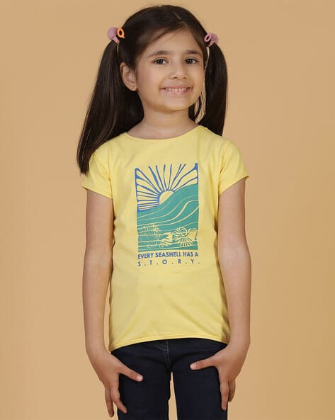 TALES & STORIES Girls Graphic Print Slim Fit Round-Neck T-Shirt