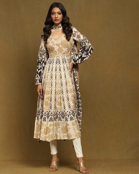 Printed Anarkali Kurta with Leggings Dupatta