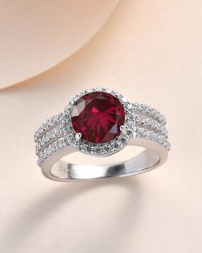 ornate jewels 925 Sterling Silver Round Red Ruby and American Diamond Halo Ring-picture-15