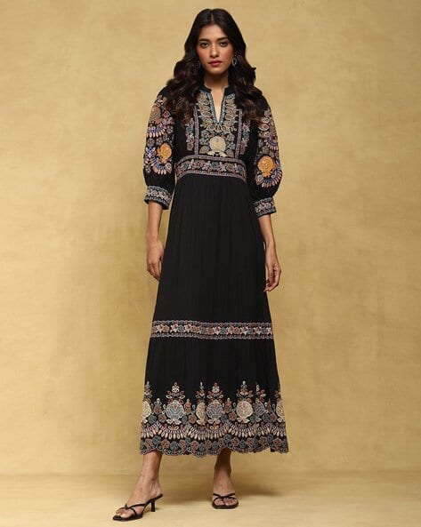 Buy RITU KUMAR Embroidered Long Dress | Black Color Women | AJIO LUXE Buy RITU KUMAR Embroidered Long Dress | Black Color Women | AJIO LUXE