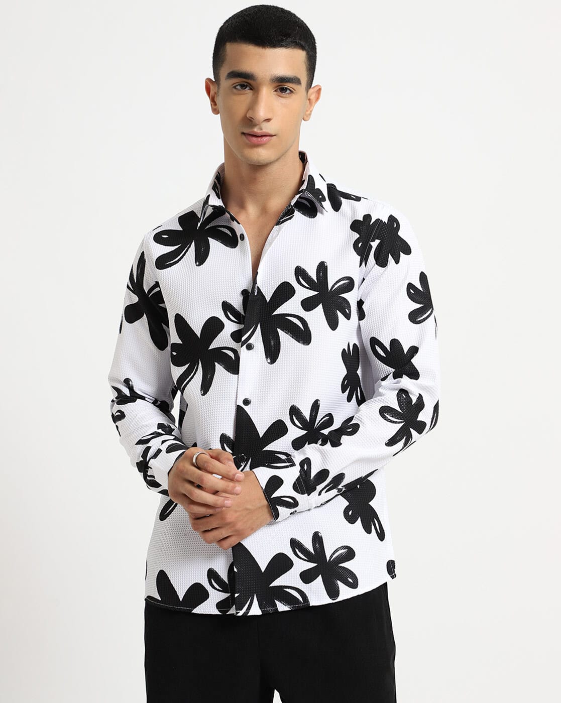 BANANA CLUB Men Regular Fit Spread-Collar Shirt For Men (White, M)