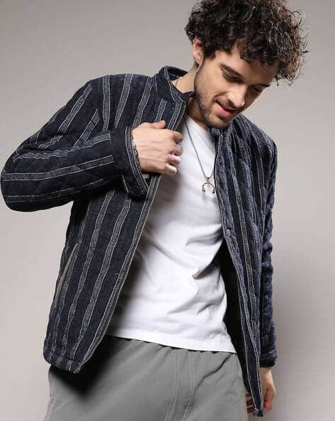 Men Striped Biker Jacket
