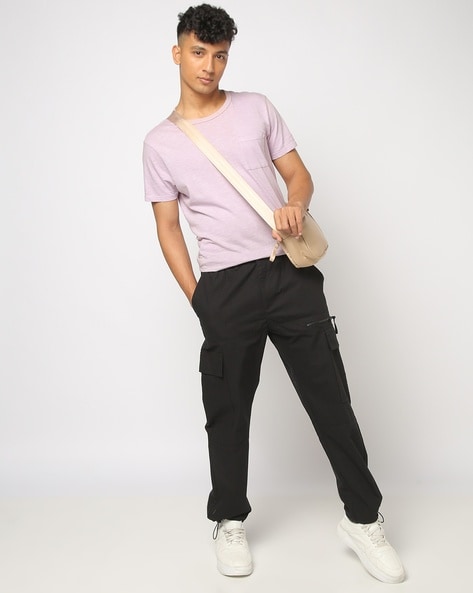 Men Loose Fit Flat-Front Cargo Trousers