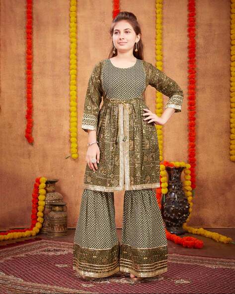 Buy Olive green Ethnic Wear Sets for Girls by MUHURATAM Online