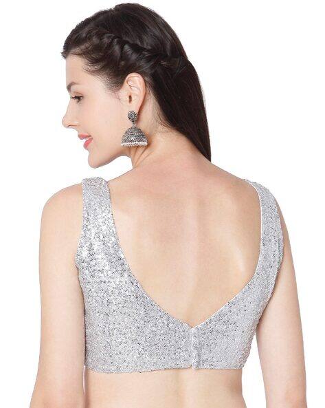 silver sleeveless saree blouse