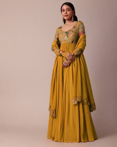 slim fit dress slacks Buy Light Yellow Floral Print Cotton Long Kurti| KALKI Fashion India main image 0