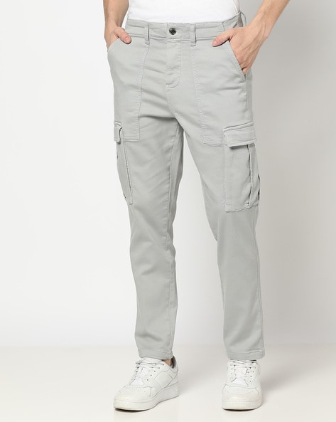 Men Slim Fit Flat-Front Cargo Trousers