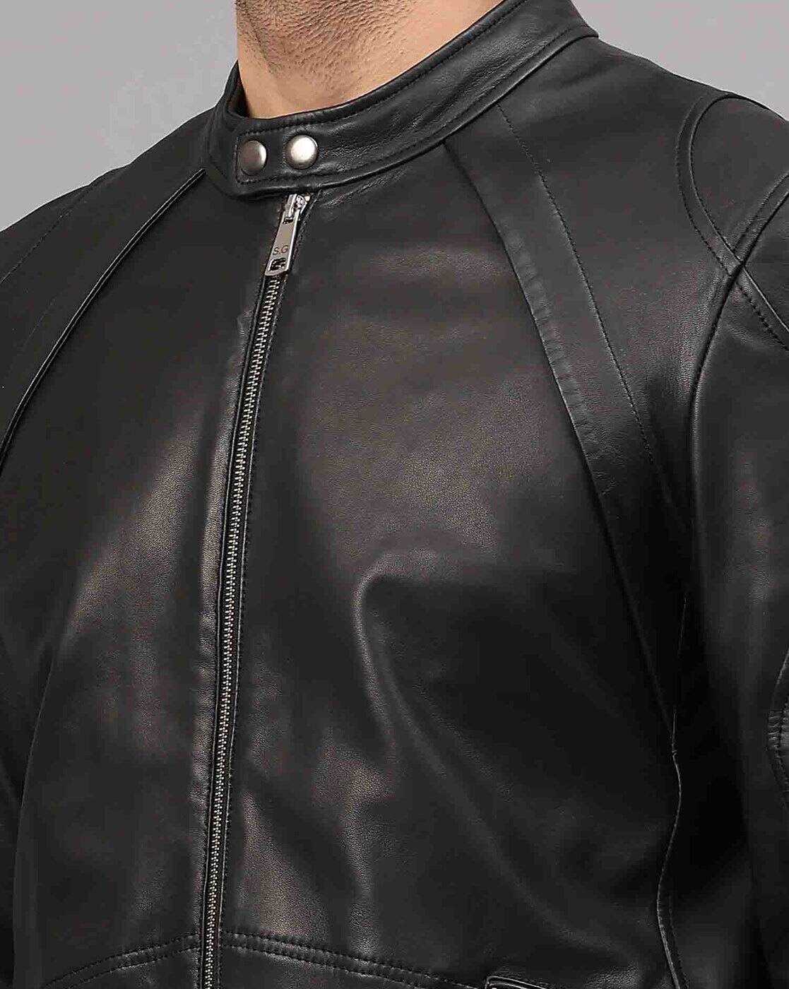 Buy Saint G Leather Regular Fit Zip-Front Biker Jacket | Black