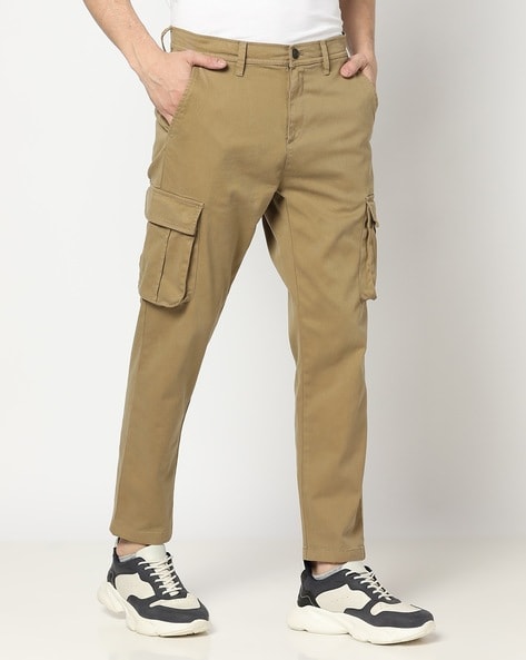 Men Slim Fit Flat-Front Cargo Trousers