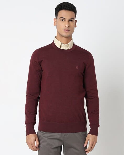 Crew Neck Maroon Mens Jumper Buy BROOKS BROTHERS Classic Merino