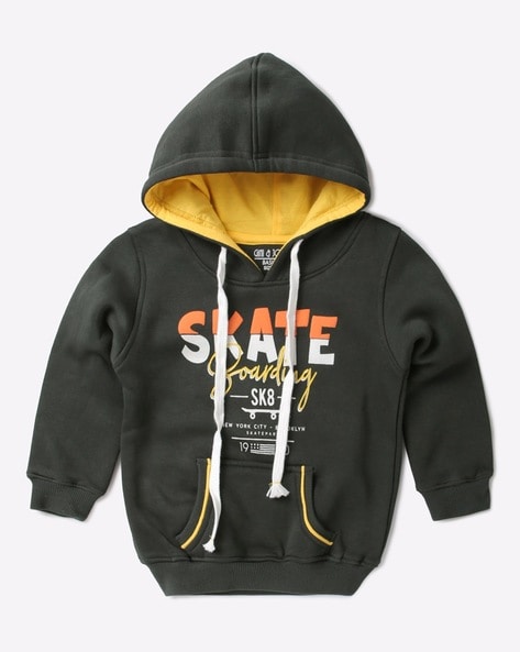 Typographic Print Hoodie with Kangaroo Pocket