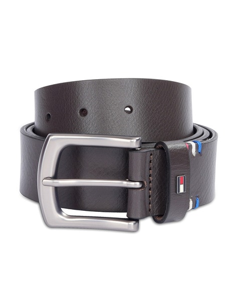 Pebbled Leather Belt with Buckle Closure