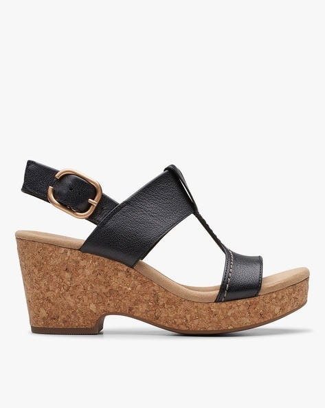 Clarks black wedge pumps best sale