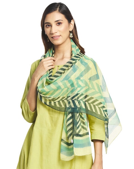 Chevron Print Stole with Stitched Edges Price in India