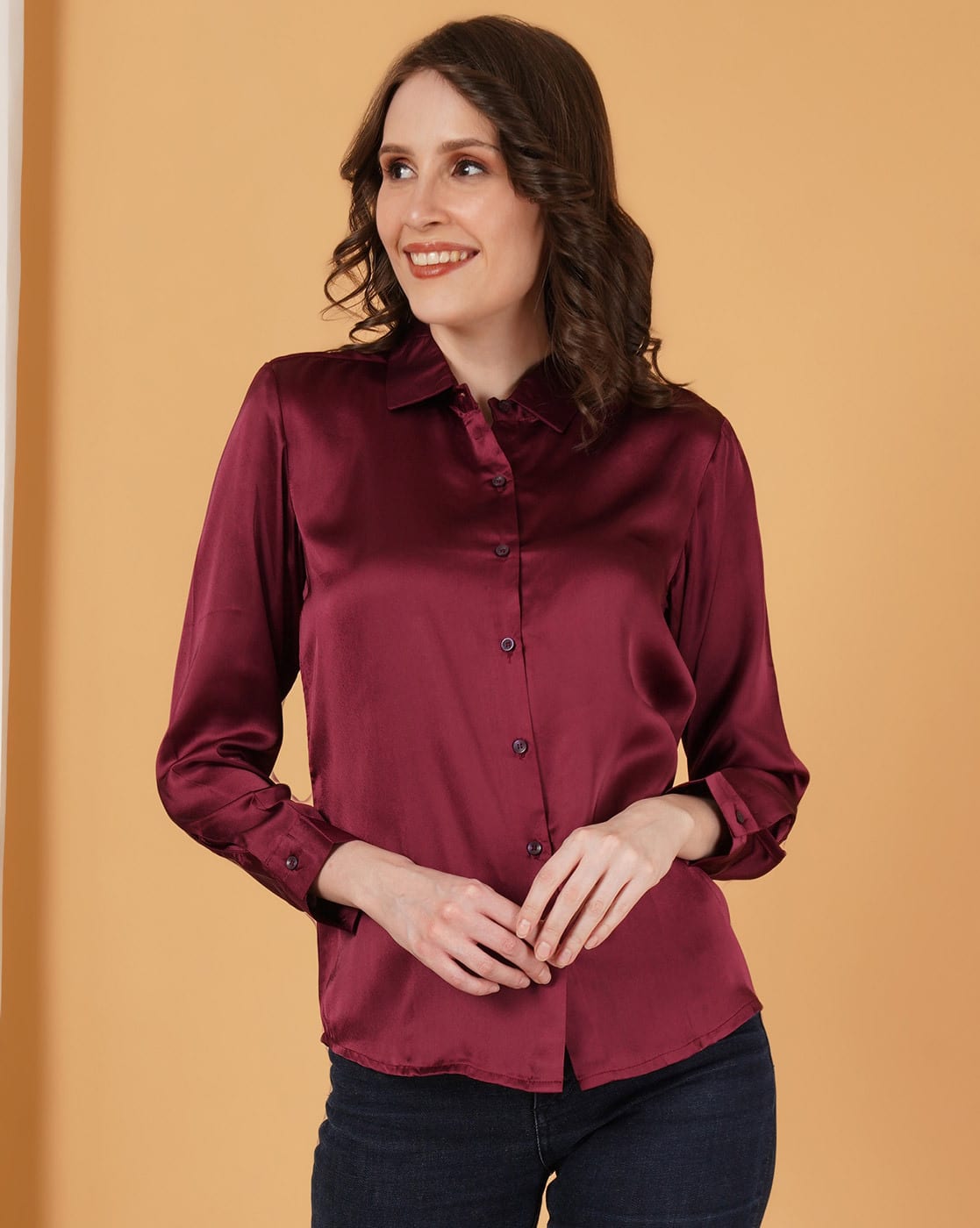 Silk Burgundy Dress Shirt Womens Long Sleeve Formal Shirt Burgundy Button  Up Shirt Womens Burgundy Long Sleeve Shirt New Look
