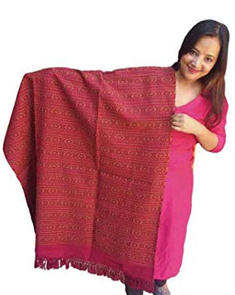 Women Printed Shawl with Tassels Price in India