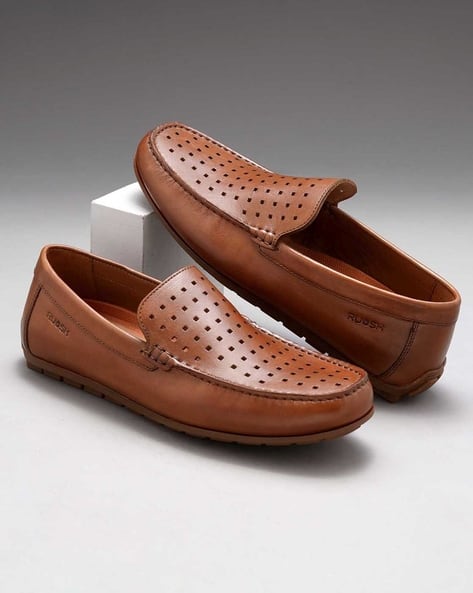 Men Perforated Slip-On Round-Toe Shoes