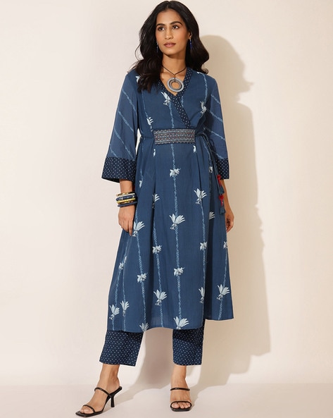 FabBasics Floral Print Angrakha Kurta Set