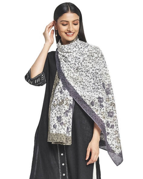 Floral Print Stole with Stitched Edges Price in India