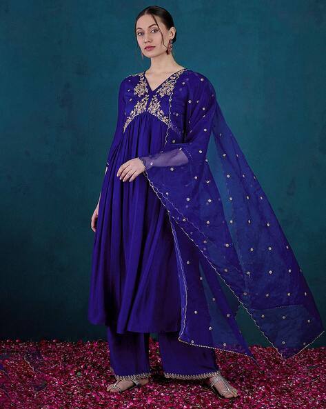 SHEWILL Women Embroidered Flared Kurta Palazzos Set with Dupatta