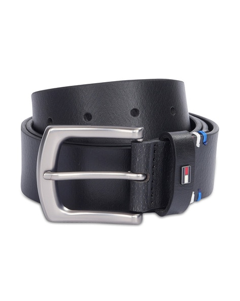 Pebbled Leather Belt with Buckle Closure