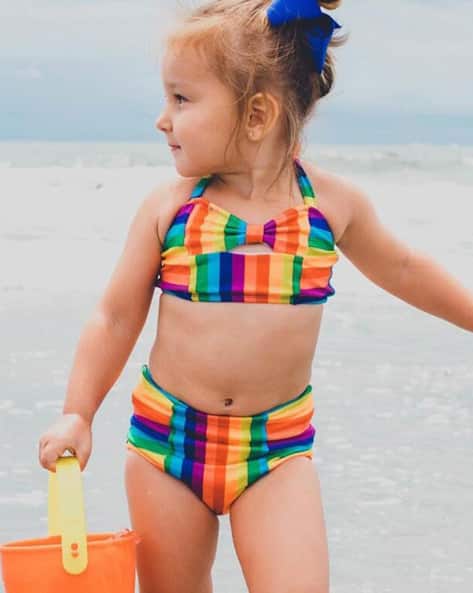 Girls Striped Tankini Top Briefs Set