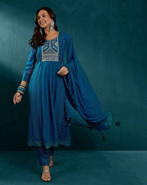 Teal Kurta Suit Sets for Women by KVS FAB Online | Ajio.com