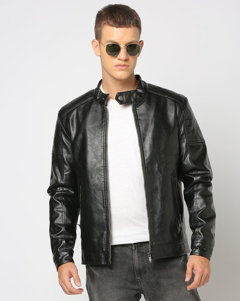 Men Regular Fit Biker Jacket