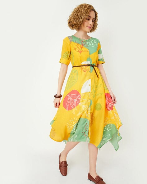 Women Printed Midi Asymmteric Dress